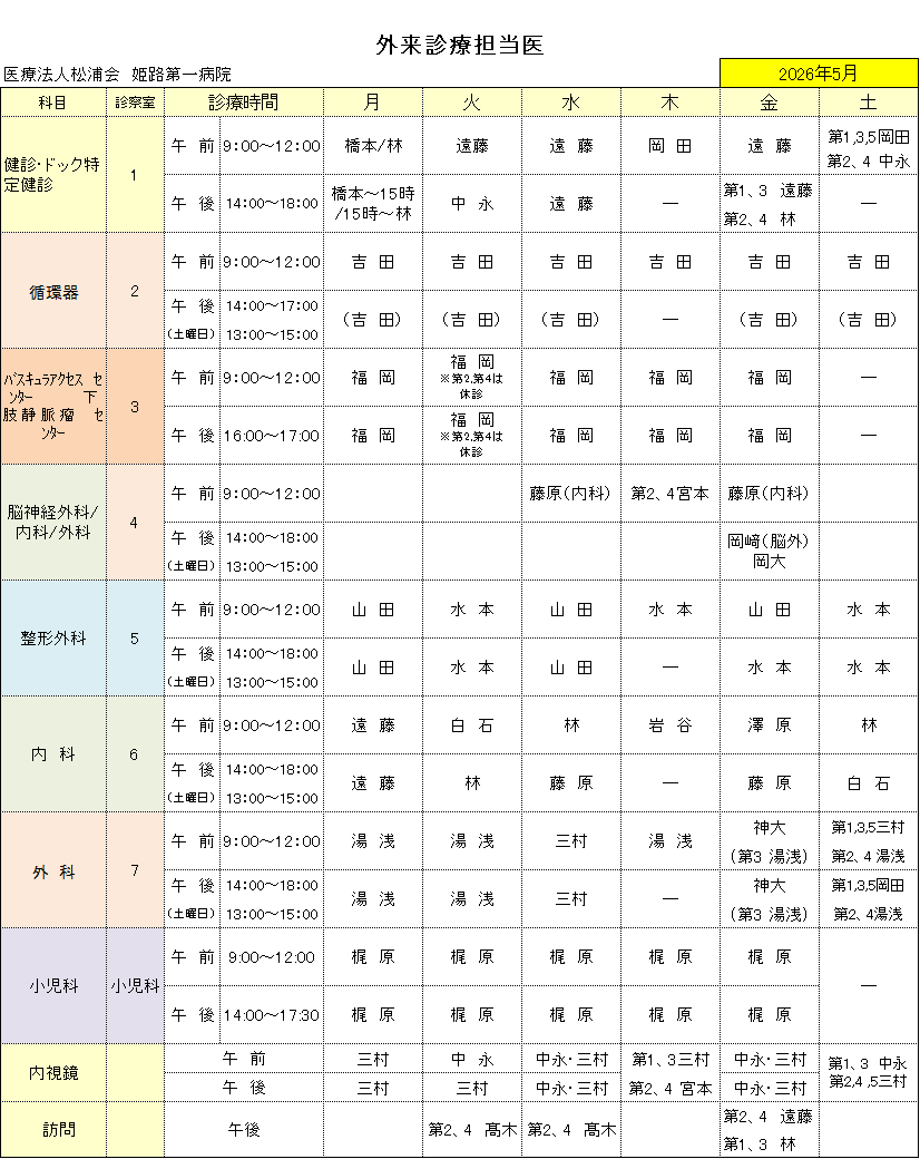 2026.5月 外来診療担当医